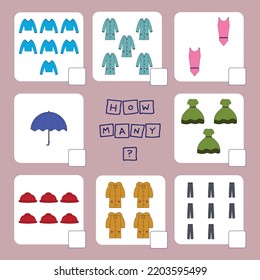 Counting Game For Preschool Children.  Count How Many Clothes