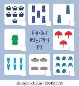 Counting Game For Preschool Children.  Count How Many Clothes