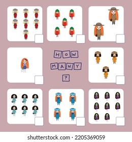 Counting Game For Preschool Children.  Count How Many Girls