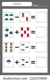 Counting Game for Preschool Children.  Count how many clothes