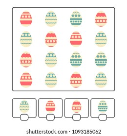 Counting game for preschool children for the development of mathematical abilities. How much. Easter eggs. With a place to write answers. Simple flat isolated vector illustration