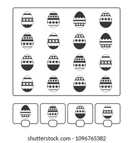 Counting game for preschool children for the development of mathematical abilities. How much. Easter eggs. With a place to write answers. Simple flat isolated vector illustration