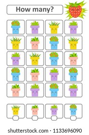 Counting game for preschool children for the development of mathematical abilities. How many flower pots. With a place for answers. Simple flat isolated vector illustration