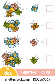 Counting Game for Preschool Children. Educational a mathematical game. Subtraction worksheets. Butterflies and flowers