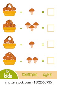 Counting Game for Preschool Children. Educational a mathematical game. Subtraction worksheets. Basket of mushrooms