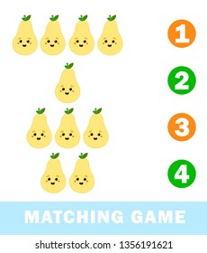Counting Game for Preschool Children. Educational a mathematical game. Count the points on the pear and choose the right answer