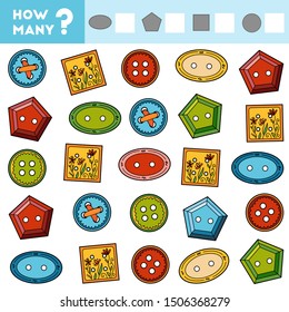 Counting Game for Preschool Children. Educational a mathematical game. Count how many Clothes Button and write the result!