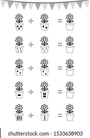 Counting Game for Preschool Children. Educational a mathematical game, flower in a pot