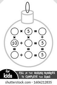 Counting Game for Preschool Children. Educational a mathematical game. Count the numbers in the picture and write the result. Multiplication and division worksheet with Christmas ball
