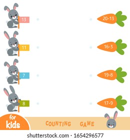 Counting Game for Preschool Children. Educational a mathematical game. Subtraction worksheets. Rabbits and carrots