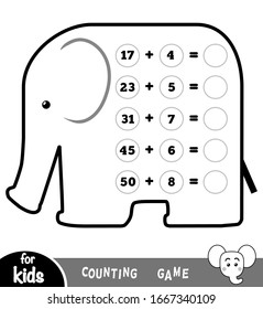 Counting Game for Preschool Children. Educational a mathematical game. Count the numbers in the picture and write the result. Tasks for addition on the background of an elephant