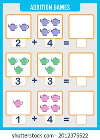 Counting Game for Preschool Children. Educational math game. Count the numbers in the picture and write the result.