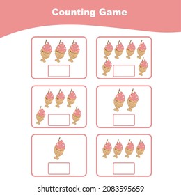 Counting game for Preschool Children. Educational printable math worksheet. Worksheet for kids. Vector illustration in cartoon style.