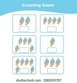 Counting game for Preschool Children. Educational printable math worksheet. Worksheet for kids. Vector illustration in cartoon style.