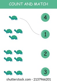 Counting Game for Preschool Children. Educational and mathematical game. Count the toirtoise and choose the right answer