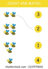 Counting Game for Preschool Children. Educational and mathematical game. Count the honeybees and choose the right answer