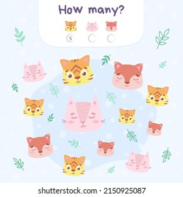 Counting game for preschool children. Educational math game. Count how many animals and write down the result. vector illustration in cartoon style