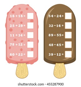 Counting Game for Preschool Children. Educational a mathematical game. Count the numbers in the picture and write the result. Tasks for addition and subtraction