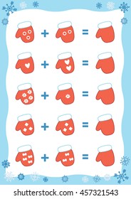 Counting Game for Preschool Children. Educational a mathematical game. Count the numbers in the picture and write the result. Addition Christmas worksheets
