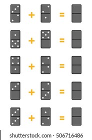 Counting Game for Preschool Children. Educational a mathematical game. Count the numbers in the picture and write the result. Addition worksheets with domino
