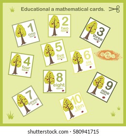 Counting Game for Preschool Children. Educational a mathematical cards. Vector. 