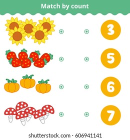 Counting Game for Preschool Children. Educational a mathematical game. Count the items in the picture and choose the right answer. Nature items