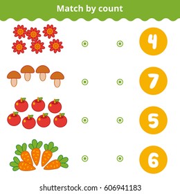 Counting Game for Preschool Children. Educational a mathematical game. Count the items in the picture and choose the right answer. Nature items