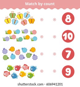 Counting Game for Preschool Children. Educational a mathematical game. Count animals in the picture and choose the right answer.