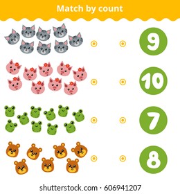 Counting Game for Preschool Children. Educational a mathematical game. Count animals in the picture and choose the right answer