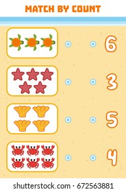 Counting Game for Preschool Children. Educational a mathematical game. Count sea animals in the picture and choose the right answer