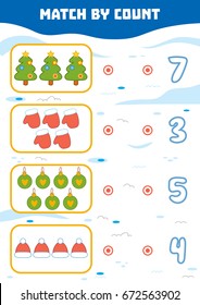 Counting Game for Preschool Children. Educational a mathematical game. Count Christmas objects in the picture and choose the right answer