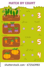 Counting Game for Preschool Children. Educational a mathematical game. Count vegetables in the picture and choose the right answer