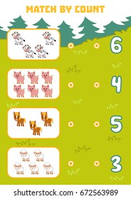 Counting Game for Preschool Children. Educational a mathematical game. Count farm animals in the picture and choose the right answer