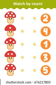 Counting Game for Preschool Children. Educational a mathematical game. Count the points on the mushroom and choose the right answer. 