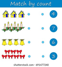 Counting Game for Preschool Children. Educational a mathematical game. Count the items in the picture and choose the right answer. Vector illustration