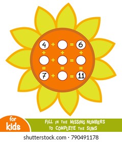 Counting Game for Preschool Children. Educational a mathematical game. Count the numbers in the picture and write the result. Addition worksheets with flower