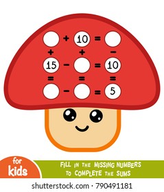 Counting Game for Preschool Children. Educational a mathematical game. Count the numbers in the picture and write the result. Addition and subtraction worksheets with mushroom