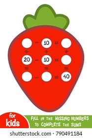 Counting Game for Preschool Children. Educational a mathematical game. Count the numbers in the picture and write the result. Addition and subtraction worksheets with strawberry