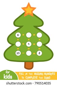 Counting Game for Preschool Children. Educational a mathematical game. Count the numbers in the picture and write the result. Multiplication with Christmas tree
