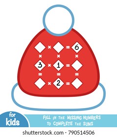 Counting Game for Preschool Children. Educational a mathematical game. Count the numbers in the picture and write the result. Multiplication worksheet with Christmas hat