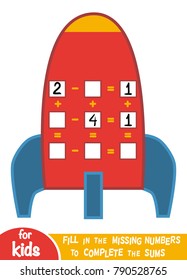 Counting Game for Preschool Children. Educational a mathematical game. Count the numbers in the picture and write the result. Addition and subtraction worksheets with Spaceship