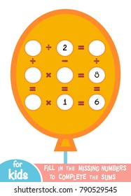 Counting Game for Preschool Children. Educational a mathematical game. Count the numbers in the picture and write the result. Multiplication and division worksheets with balloon