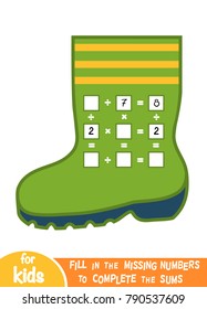 Counting Game for Preschool Children. Educational a mathematical game. Count the numbers in the picture and write the result. Multiplication and division worksheets with a boot