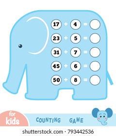 Counting Game for Preschool Children. Educational a mathematical game. Count the numbers in the picture and write the result. Tasks for addition on the background of an elephant