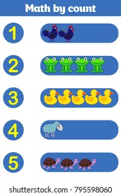 Counting Game for Preschool Children. Educational a mathematical game. Learning mathematics, numbers