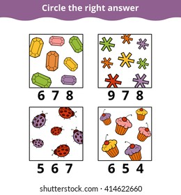 Counting Game for Preschool Children. How many objects on the picture, education game 