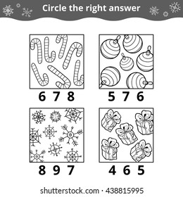 Counting Game for Preschool Children. How many objects on the picture, education game about the Christmas 