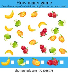 Counting Game for Preschool Children. Learning mathematics, numbers. Mathematics task, worksheet. Tasks for counting for preschool kids, children. how many objects game