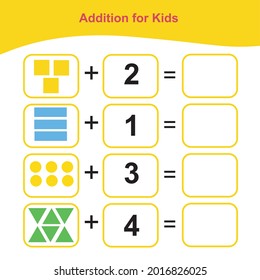 Counting Game for Preschool Children. Math Worksheet for Preschool. Geometric shapes theme. Educational printable math worksheet. Additional math for kids. Vector illustration.