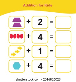 Counting Game for Preschool Children. Math Worksheet for Preschool. Geometric shapes theme. Educational printable math worksheet. Additional math for kids. Vector illustration.